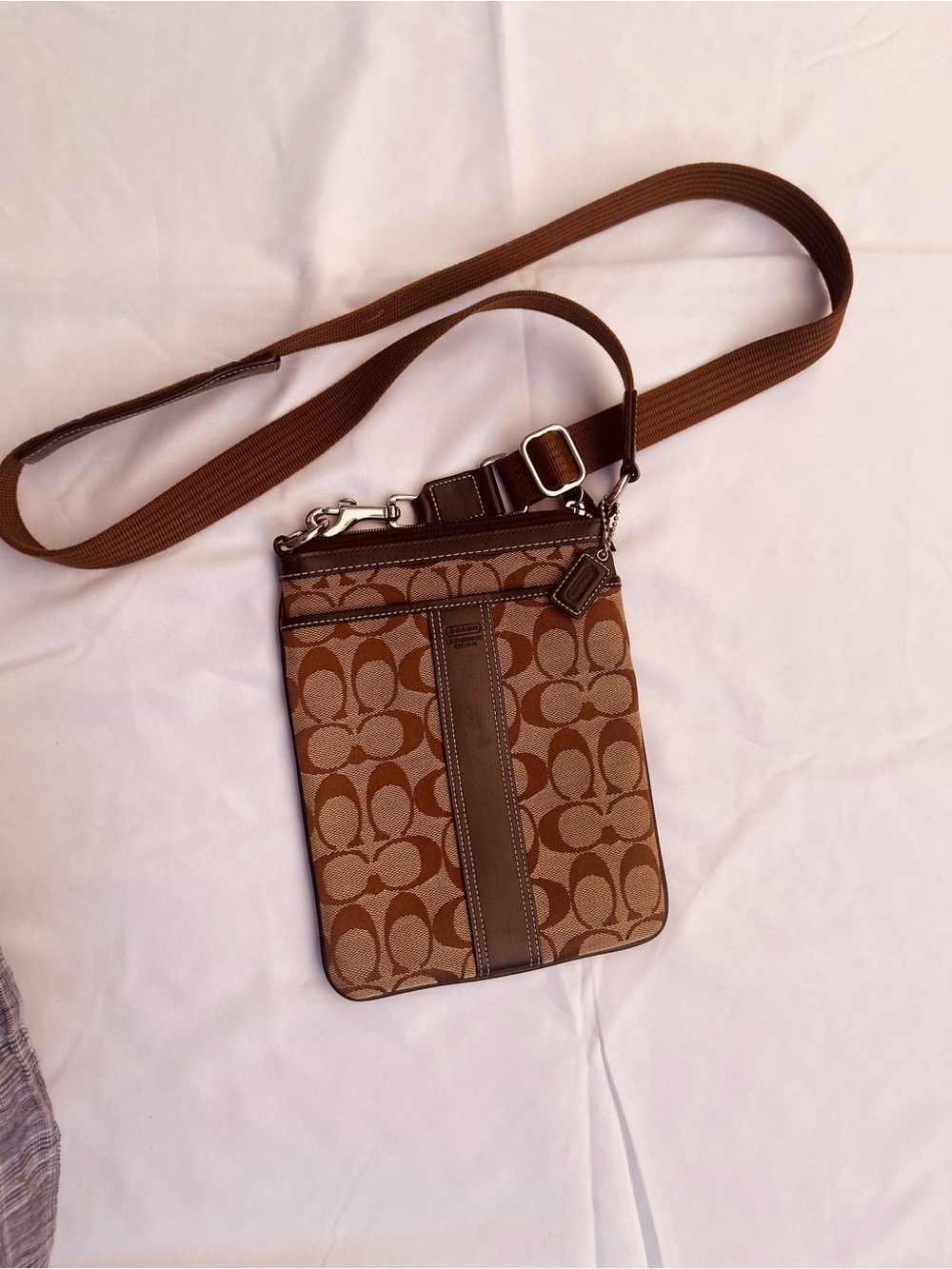 Coach Brown Logo Jacquard Messenger Crossbody